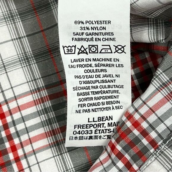 L.L. Bean Grey Red Plaid Nylon Blend Outdoor Hiking Short Sleeve Button Shirt - Picture 9 of 9